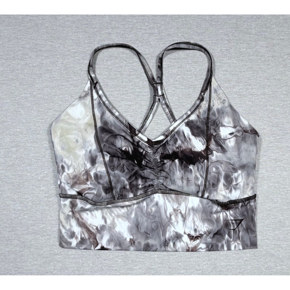 Gymshark Adapt Animal Ruched Sport Bra Grey Marble Smoke Size Small Gym Run